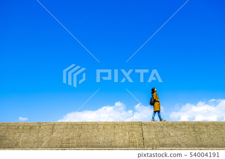 旅行的婦女藍天背景 旅行的婦女藍天背景 54004191