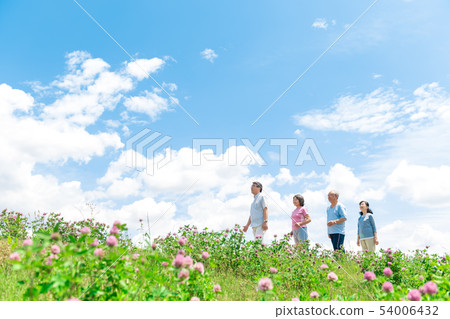 Senior, exercise, walk, blue sky 54006432