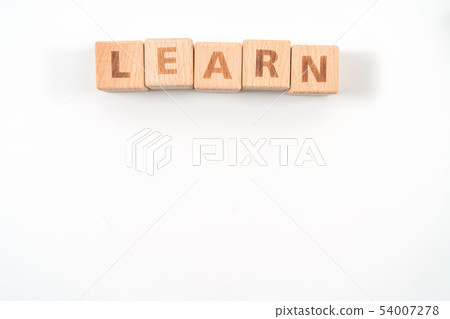 word LEARN on wood cube dices on white background. word LEARN on wood cube dices on white background. 54007278