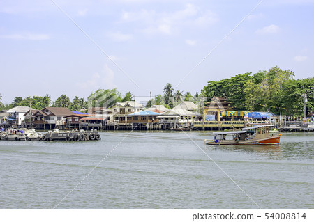 A boat load of sand in Chao Phraya River 54008814