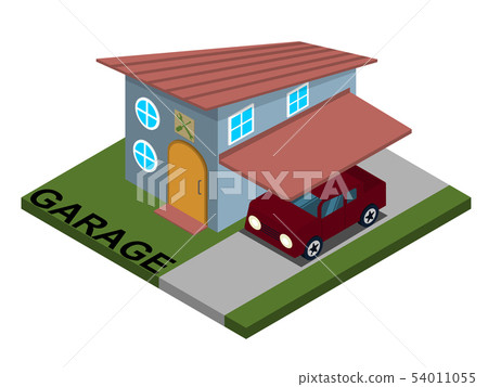 Isometric blue grey garage house with repair 54011055