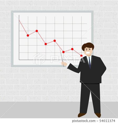 angry business man point at red graph  54011374