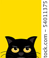 black cat with yellow eye look up on yello 54011375