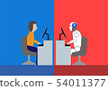 man on blue side working against robot on redside 54011377