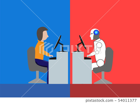 man on blue side working against robot on redside 54011377