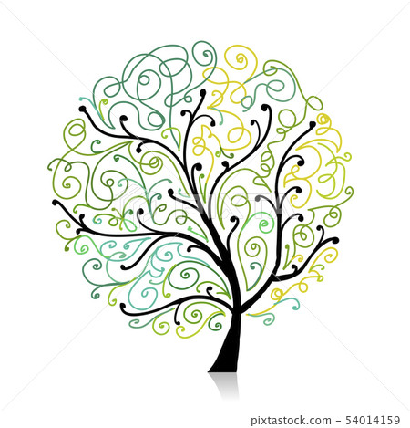Colorful tree with leaf spiral ornament Colorful tree with leaf spiral ornament 54014159