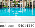 Blurry 2 umbrellas at the hotel pool. 54014330