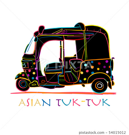 Tuktuk, motorbike asian taxi. Sketch for your design Tuktuk, motorbike asian taxi. Sketch for your design 54015012