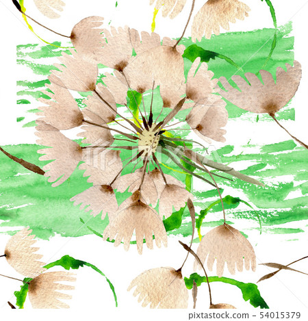 Dandelion blowball with seeds. Watercolor background illustration set. Seamless background pattern. Dandelion blowball with seeds. Watercolor background illustration set. Seamless background pattern. 54015379