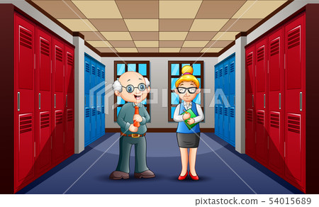 A male and female teacher talking in a hallway - Stock Illustration  [54015689] - PIXTA