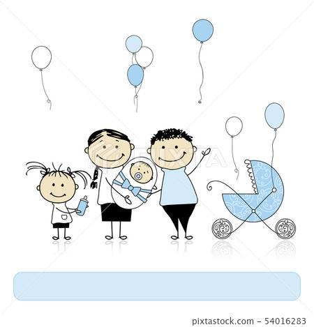 Happy birthday, parents with children, newborn baby Happy birthday, parents with children, newborn baby 54016283
