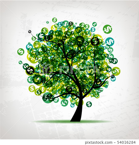 Green tree with dollars leaf on grunge background Green tree with dollars leaf on grunge background 54016284