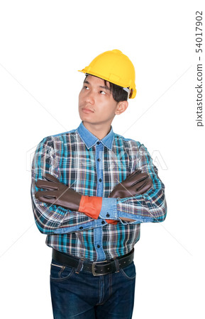 Engineer construction man thinking Engineer construction man thinking 54017902