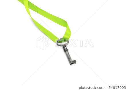 Vintage silver key with green ribbon 54017903