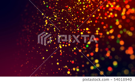 cloud of multicolored particles in the air like sparkles on a dark background with depth of field 54018940