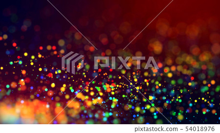 cloud of multicolored particles in the air like sparkles on a dark background with depth of field 54018976