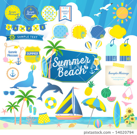 Summer beach, sea and sky / headline frame speech bubble set 54020794