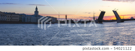 The raised Palace bridge at white nights 54021122