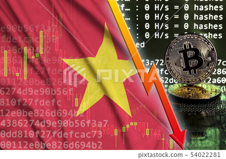 Vietnam flag and falling red arrow on bitcoin Vietnam flag and falling red arrow on bitcoin 54022281