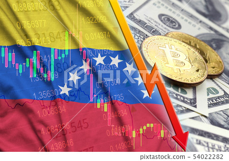Venezuela flag and cryptocurrency falling trend Venezuela flag and cryptocurrency falling trend 54022282