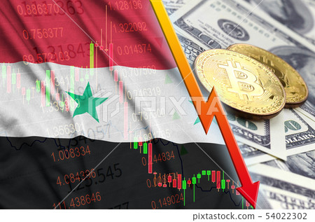Syria flag and cryptocurrency falling trend with 54022302