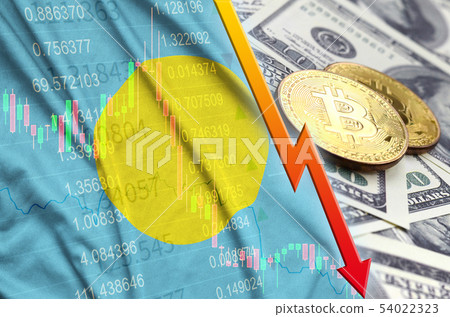 Palau flag and cryptocurrency falling trend with Palau flag and cryptocurrency falling trend with 54022323