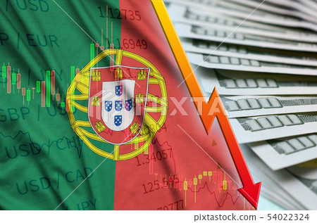 Portugal flag and chart falling US dollar position Portugal flag and chart falling US dollar position 54022324