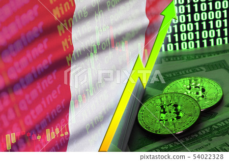 Peru flag and cryptocurrency growing trend with Peru flag and cryptocurrency growing trend with 54022328