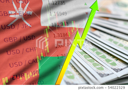 Oman flag and chart growing US dollar position Oman flag and chart growing US dollar position 54022329