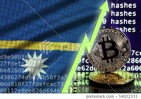 Nauru flag and rising green arrow on bitcoin Nauru flag and rising green arrow on bitcoin 54022331