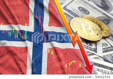 Norway flag and cryptocurrency falling trend with Norway flag and cryptocurrency falling trend with 54022333