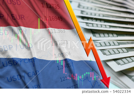 Netherlands flag and chart falling US dollar Netherlands flag and chart falling US dollar 54022334
