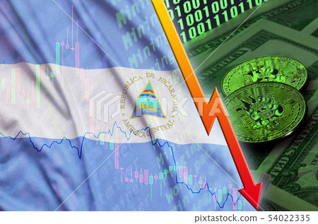 Nicaragua flag and cryptocurrency falling trend 54022335