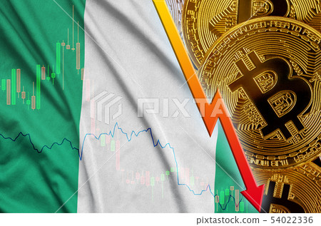 Nigeria flag and cryptocurrency falling trend with Nigeria flag and cryptocurrency falling trend with 54022336