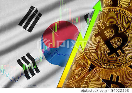 South Korea flag and cryptocurrency growing trend South Korea flag and cryptocurrency growing trend 54022368