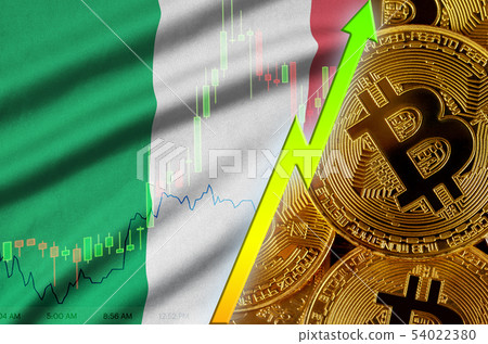 Italy flag and cryptocurrency growing trend with Italy flag and cryptocurrency growing trend with 54022380