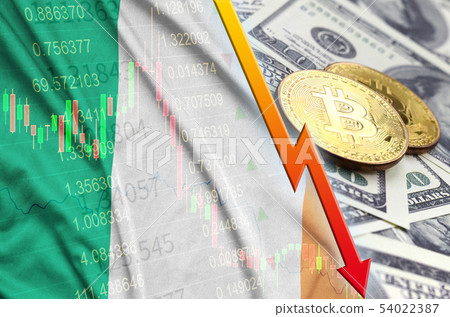 Ireland flag and cryptocurrency falling trend with 54022387