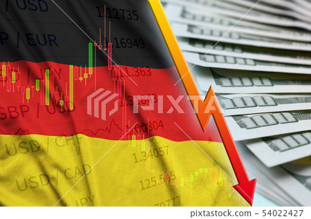 Germany flag and chart falling US dollar position 54022427