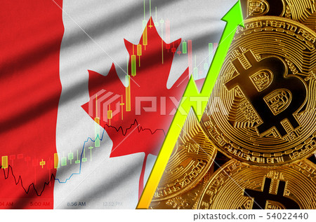 Canada flag and cryptocurrency growing trend with Canada flag and cryptocurrency growing trend with 54022440