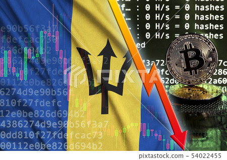 Barbados flag and falling red arrow on bitcoin Barbados flag and falling red arrow on bitcoin 54022455