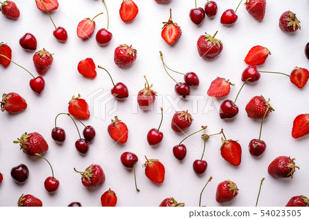 Cherries and strawberries summer fruit texture 54023505