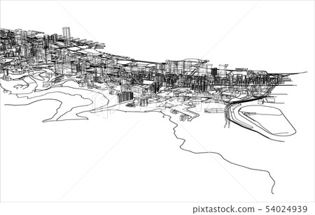 Outline city concept. Wire-frame style Outline city concept. Wire-frame style 54024939
