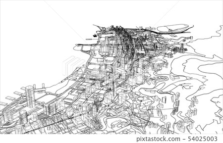 Outline city concept. Wire-frame style 54025003