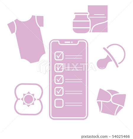 Smartphone with checklist newborn baby accessories Smartphone with checklist newborn baby accessories 54025466
