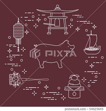 Happy New Year 2019 card New Year symbol in Japan Happy New Year 2019 card New Year symbol in Japan 54025645