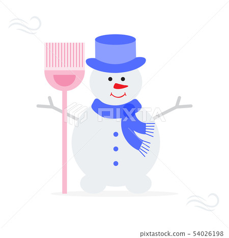 Snowman in hat, scarf with broom - Stock Illustration [54026198] - PIXTA