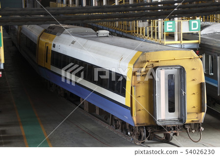 255 series train under inspection at the Omiya General Vehicle Center 54026230