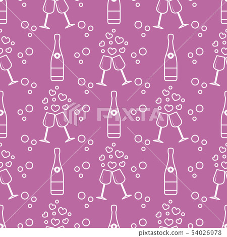 Seamless holiday pattern Hearts, glasses, bottle 54026978