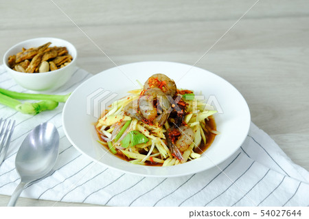 Papaya Salad with Shrimp. Thai food cuisine menu Papaya Salad with Shrimp. Thai food cuisine menu 54027644