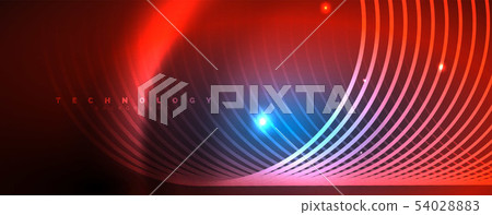 Trendy neon blue abstract design with waves and circles. Neon light glowing effect. Abstract digital Trendy neon blue abstract design with waves and circles. Neon light glowing effect. Abstract digital 54028883
